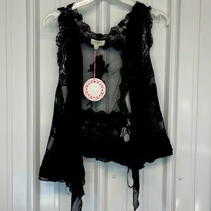 Umgee Ruffle Black Vest New Lace Sleeveless Boho Crop